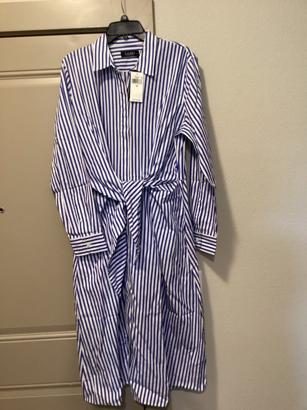 Lauren Ralph Lauren Stripe Long Sleeve Cotton Broadcloth Shirtdress, size 10 - Picture 3 of 14
